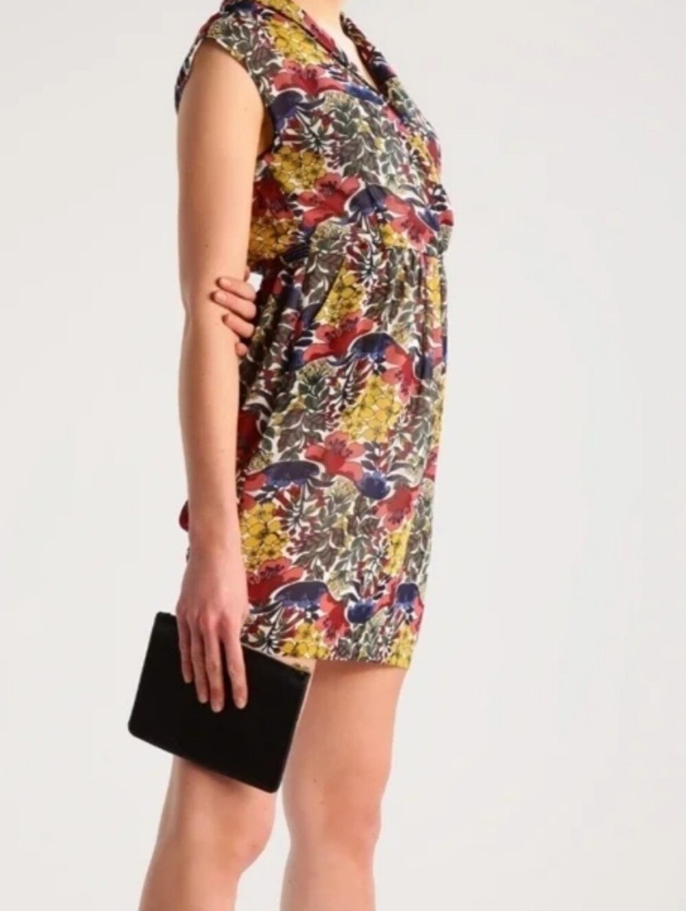 Molly Bracken Paula Floral Dress Faux Wrap Chiffon Midi Pockets Retro Medium